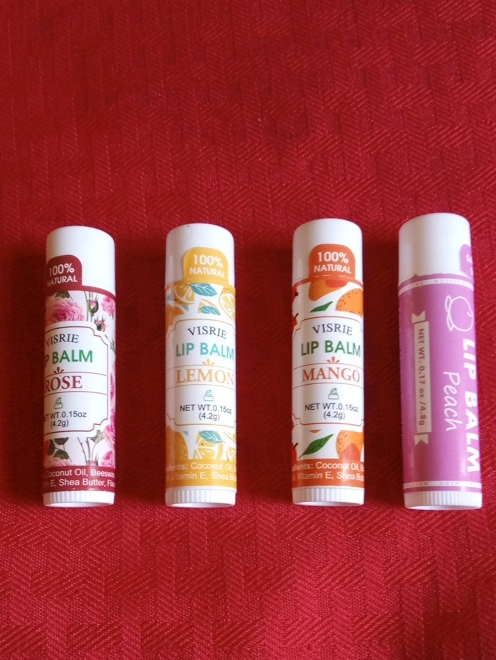 Brand New Set Of 4 Lip Balm - Rose, Lemon, Mango, Peach (Assorted)